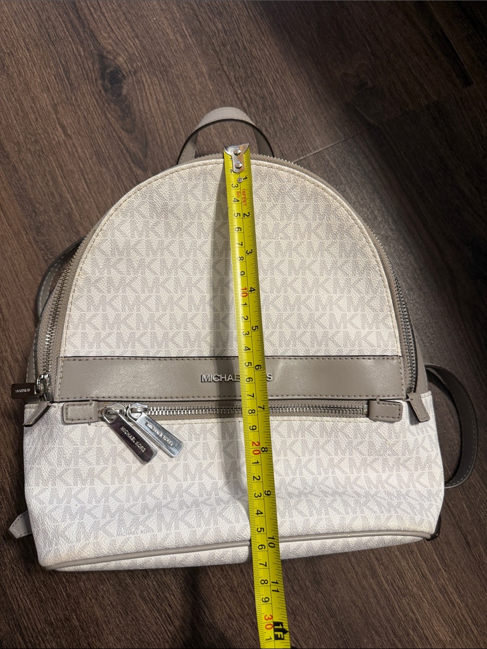 Michael Kors White and Taupe Logo Dome Crossbody Backpack - Picture 11 of 12